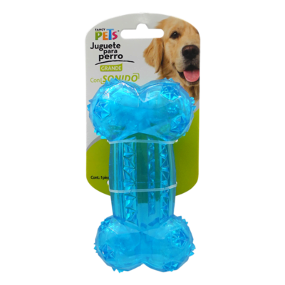 Juguete para perro hueso prisma con sonido de color azul, ayuda a controlar la fuerza de mordida, incentiva su sentido auditivo e instinto de caza