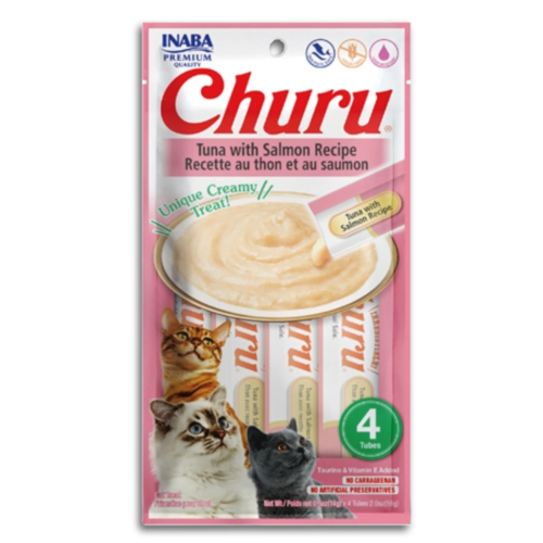Churu-salmon-con-atun-1 Consiente a tu minino con los deliciosos tubos saludables de Churu, Premios que harán feliz a tu gatito por su sabor y su nutrición.