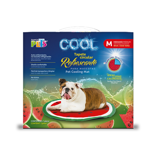 Tapete refrescante para perros diseño circular de sandía y doble vista, una excelente opción para mantener a tu mascota fresca y cómoda en los días calurosos.