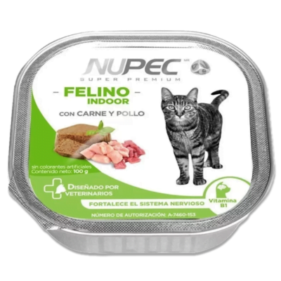  Alimento húmedo para gatos Felino Indoor, ideal para gatos adultos de todas las razas sabor pollo y carne, contiene 4 latas