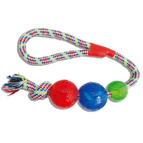 Sharpaw - Juguete Jaladera para Perros Hilo Multicolor con 3 Pelotas de Plástico
