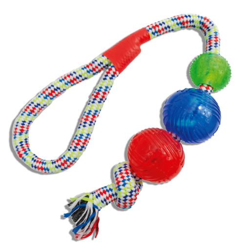 Sharpaw - Juguete Jaladera para Perros Hilo Multicolor con 3 Pelotas de Plástico