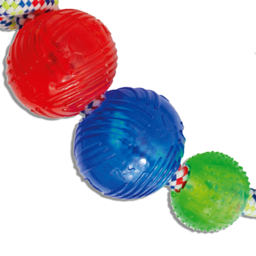 Sharpaw - Juguete Jaladera para Perros Hilo Multicolor con 3 Pelotas de Plástico