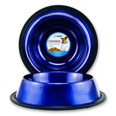 Sunny - Comedero para Perros Acero Inoxidable Azul Marino 1.89L