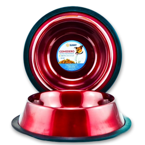 Plato-acero-color-rojo Sunny - Comedero para Perros Acero Inoxidable con Antiderrapante Rojo 950ml