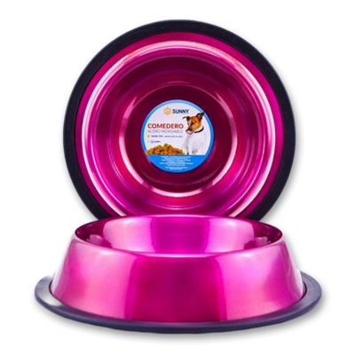 Sunny - Comedero para Perros Acero Inoxidable con Antiderrapante Rosa 2.7kg