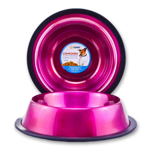 Plato-acero-color-rosa Sunny - Comedero para Perros Acero Inoxidable con Antiderrapante Rosa 2.7kg