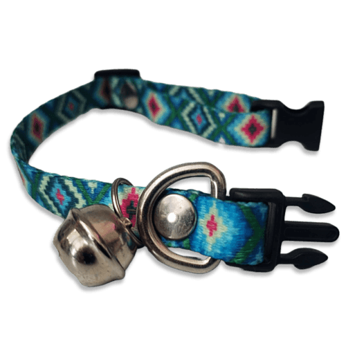 Collar para Gato con Cascabel Color Azul con Rombos de Colores