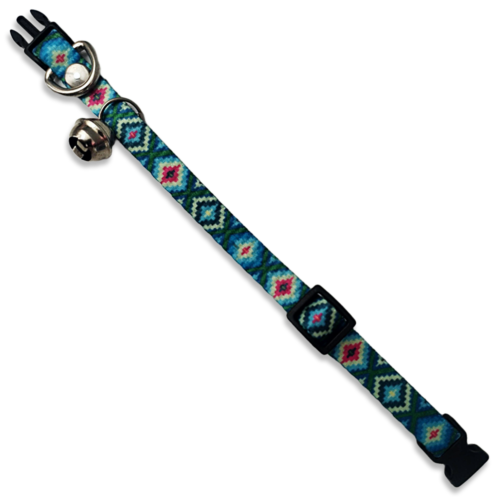 Collar para Gato con Cascabel Color Azul con Rombos de Colores