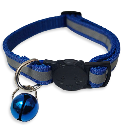 Collar para gato con Cascabel Color Azul con Bandas Reflejantes