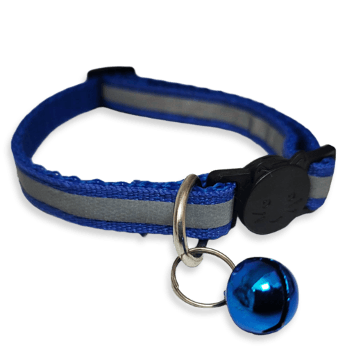 Collar para gato con Cascabel Color Azul con Bandas Reflejantes
