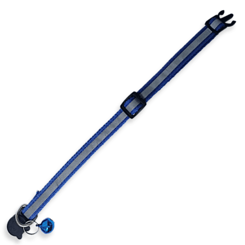 Collar para gato con Cascabel Color Azul con Bandas Reflejantes