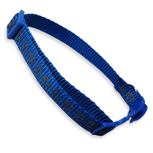 Collar para gato con cascabel Azul con Huelitas Reflejantes 30cm largo 1 cm ancho ajustable