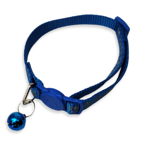 Collar para gato con cascabel Color Azul con Huellitas Reflejantes