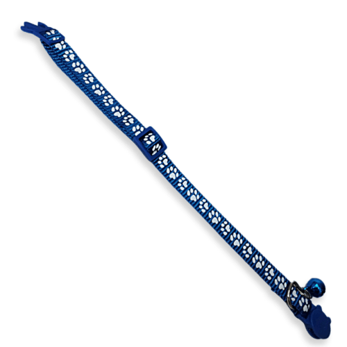 Collar para gato con cascabel Color Azul con Huellitas Reflejantes