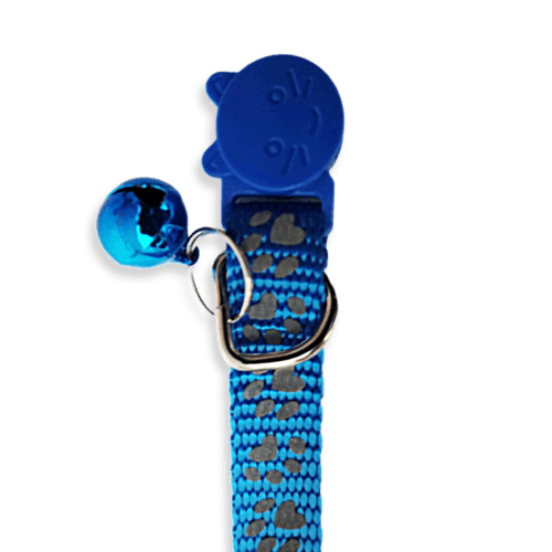 Collar para gato con cascabel Color Azul con Huellitas Reflejantes