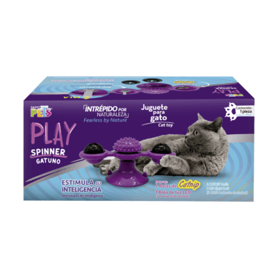 Juguete para gato spinner gatuno con catnip para gato de la línea Play de Fancy Pets está diseñado para estimular el instinto cazador de tu gato, con elementos que llamarán su atención como el movimiento y las luces del spinner. Promueve la salud dental.